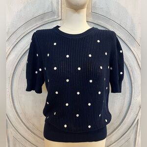 Lucky Brand Navy Polka Dot Knit Sweater